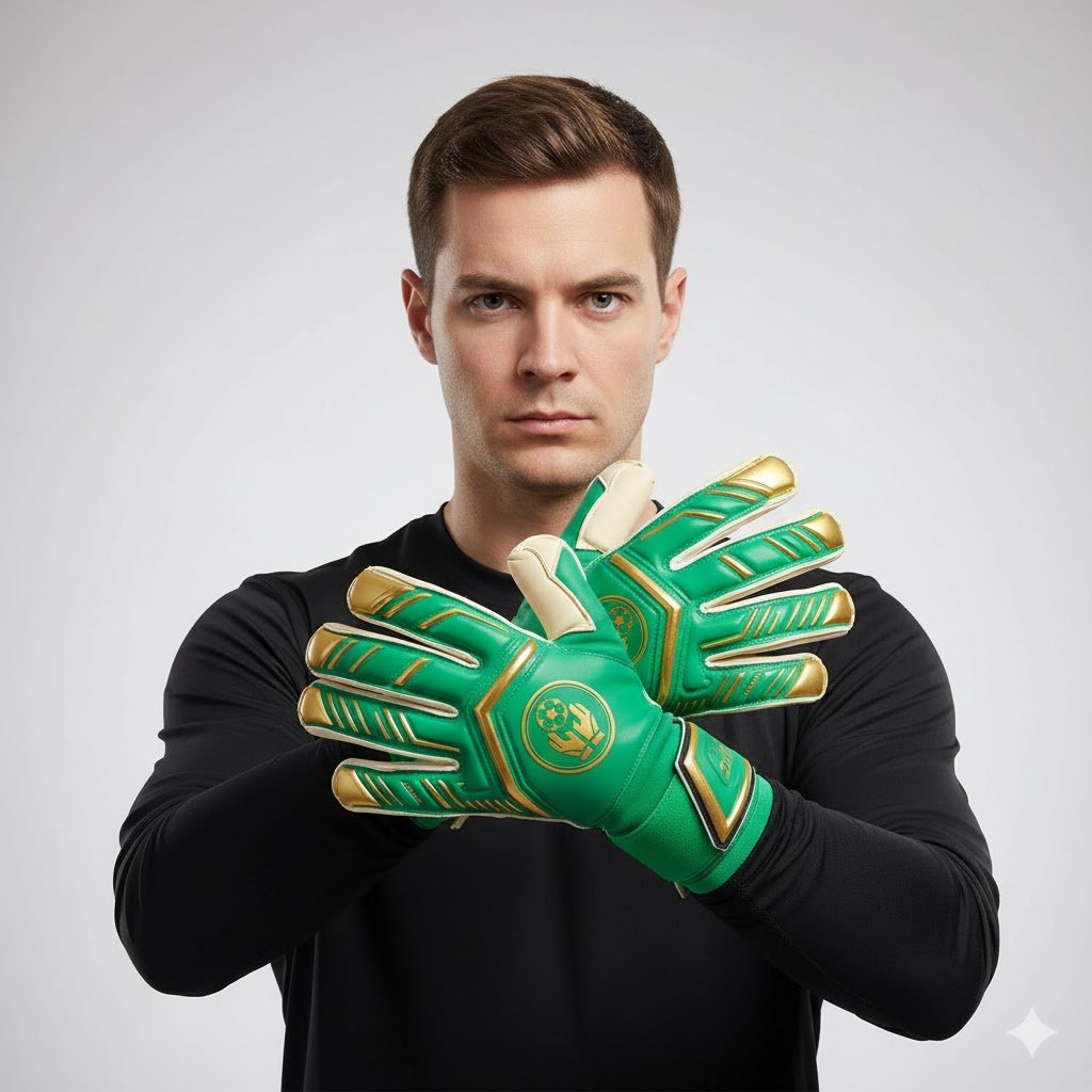 Bramkarz model zielone rękawice
